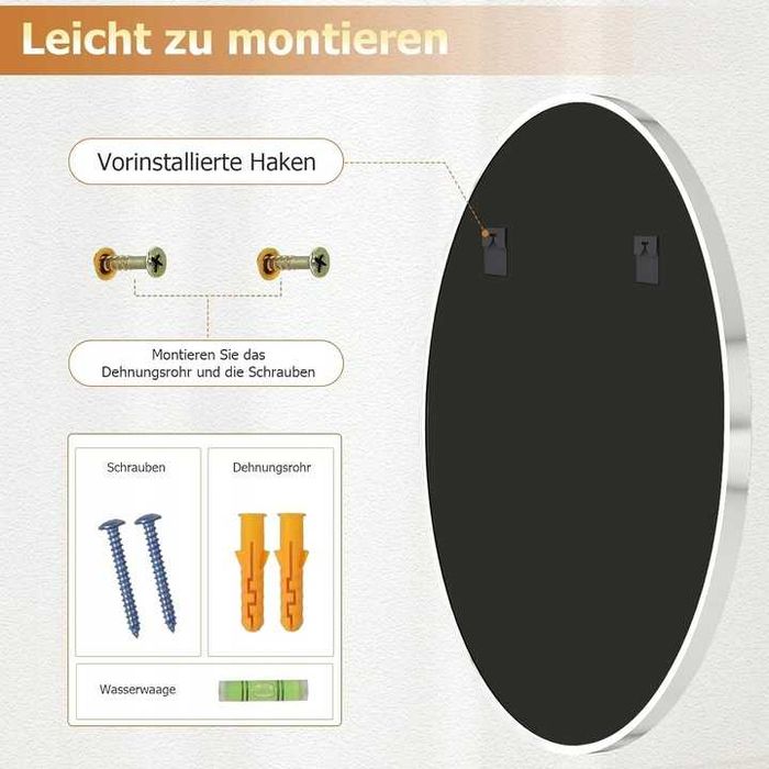Koonmi Lustro Ścienne Okrągłe Nowoczesne Szkło Hartowane 106 cm