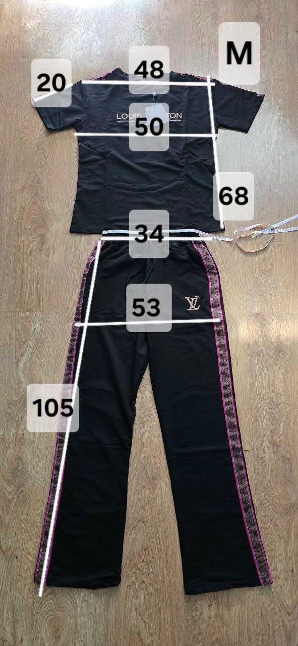Nowy czarny dres damski 2-częściowy – koszulka i spodnie,  S–XL