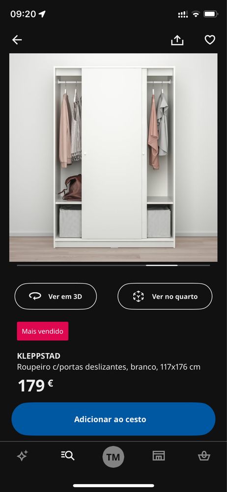 Roupeiro porta deslizante 117x176 kleppstad Branco