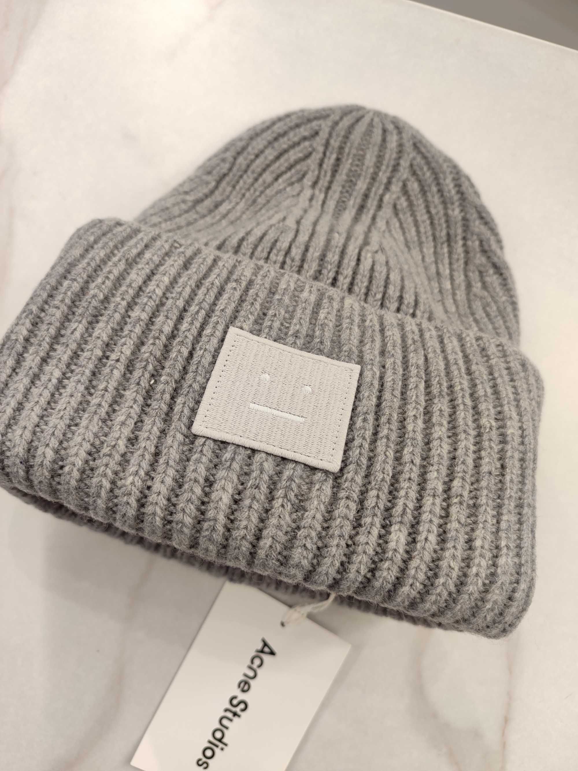 Шапка Acne Studios Rib knit beanie hat light grey