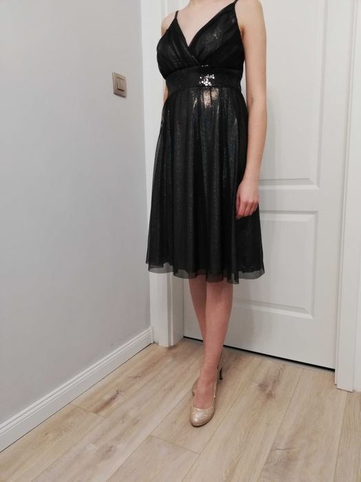 sukienka, czarna, świecąca, wesele, rozm,36/38