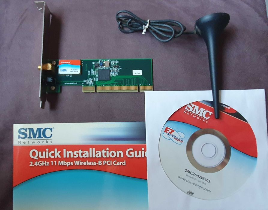 SMC wireless PCI Card for PC, 2.4Ghz, 11 Mbps, with antenna - vintage64284555113986122