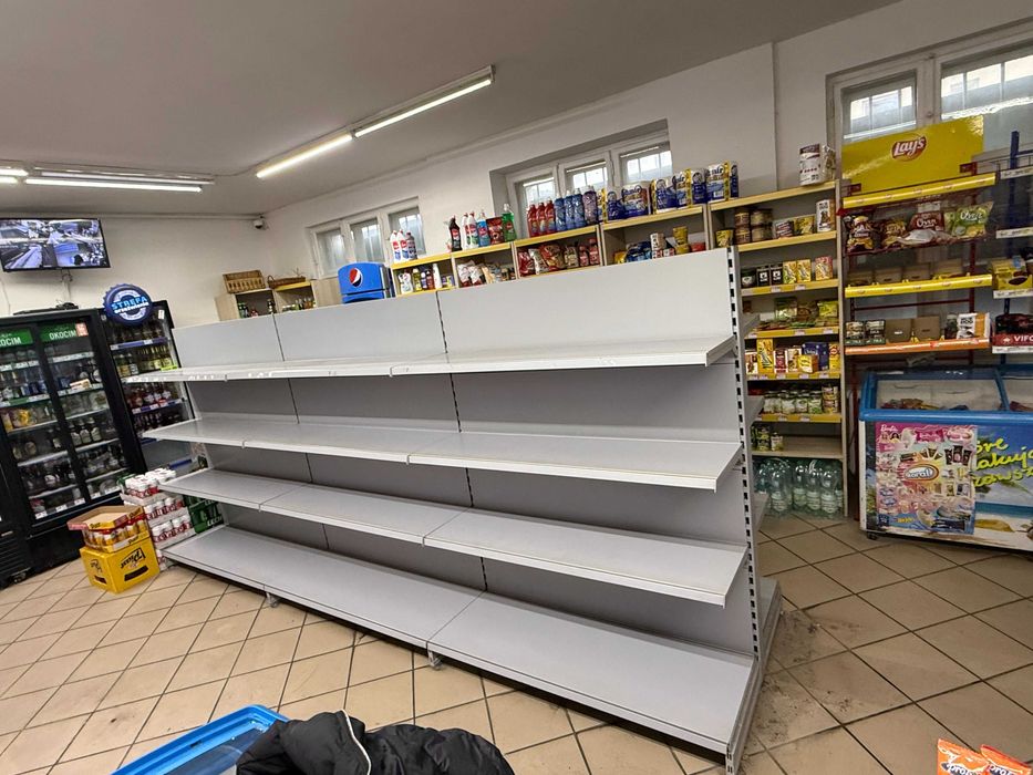 Gondola sklepowa - Regały sklepowe dwustronne metalowe szare BDB Stan
