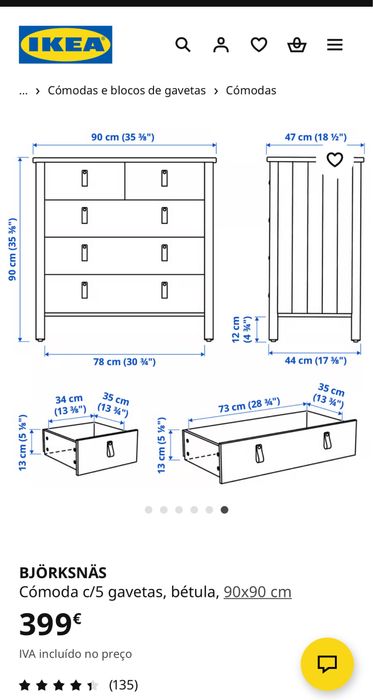 BJÖRKSNÄS comoda 5 gavetas ikea