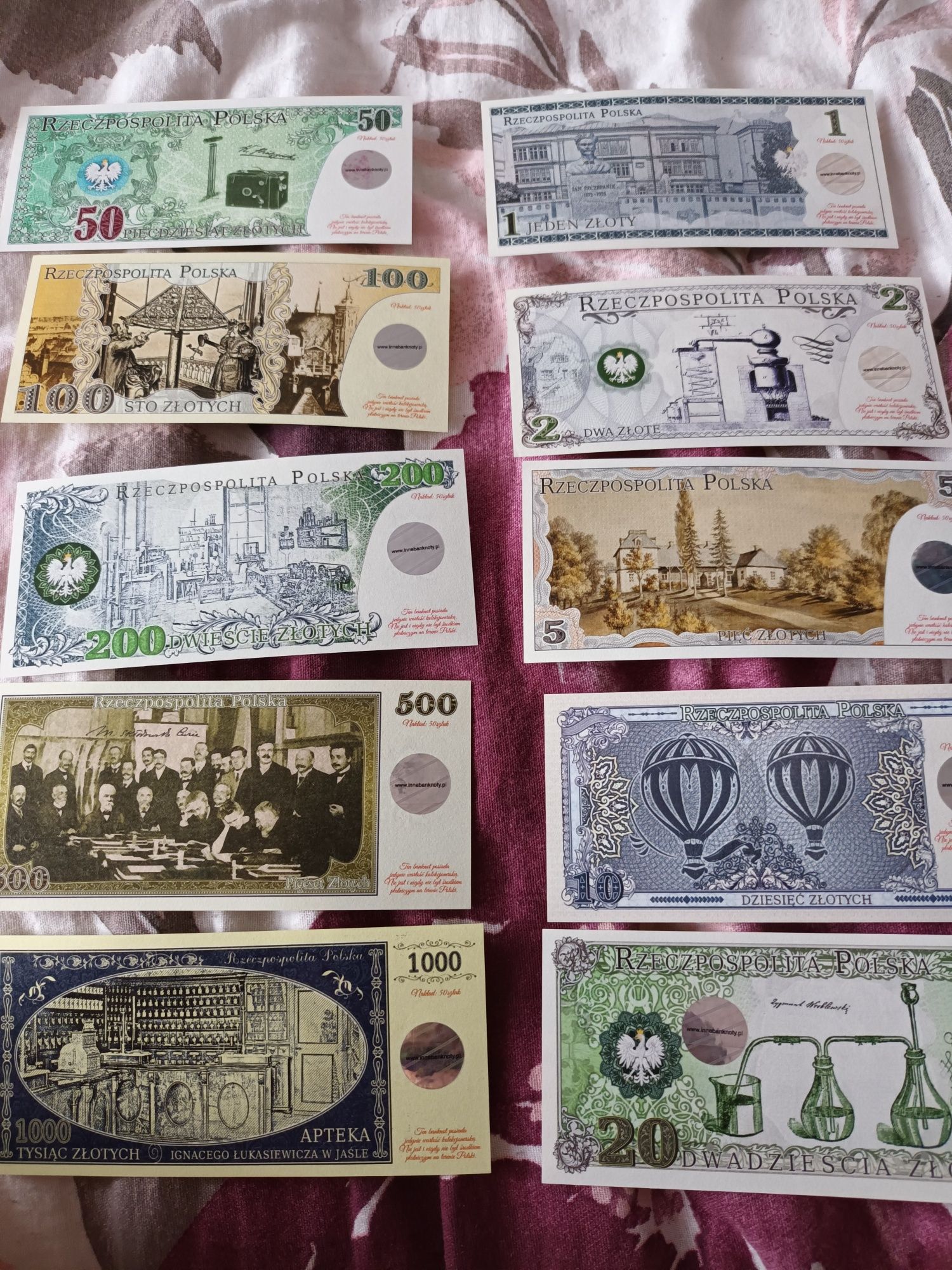 Banknoty wielcy wynalazcy komplet 10 sztuk