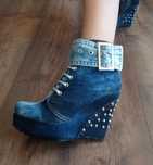 Botki jeansowe piękne r. 40 koturn platforma jeans