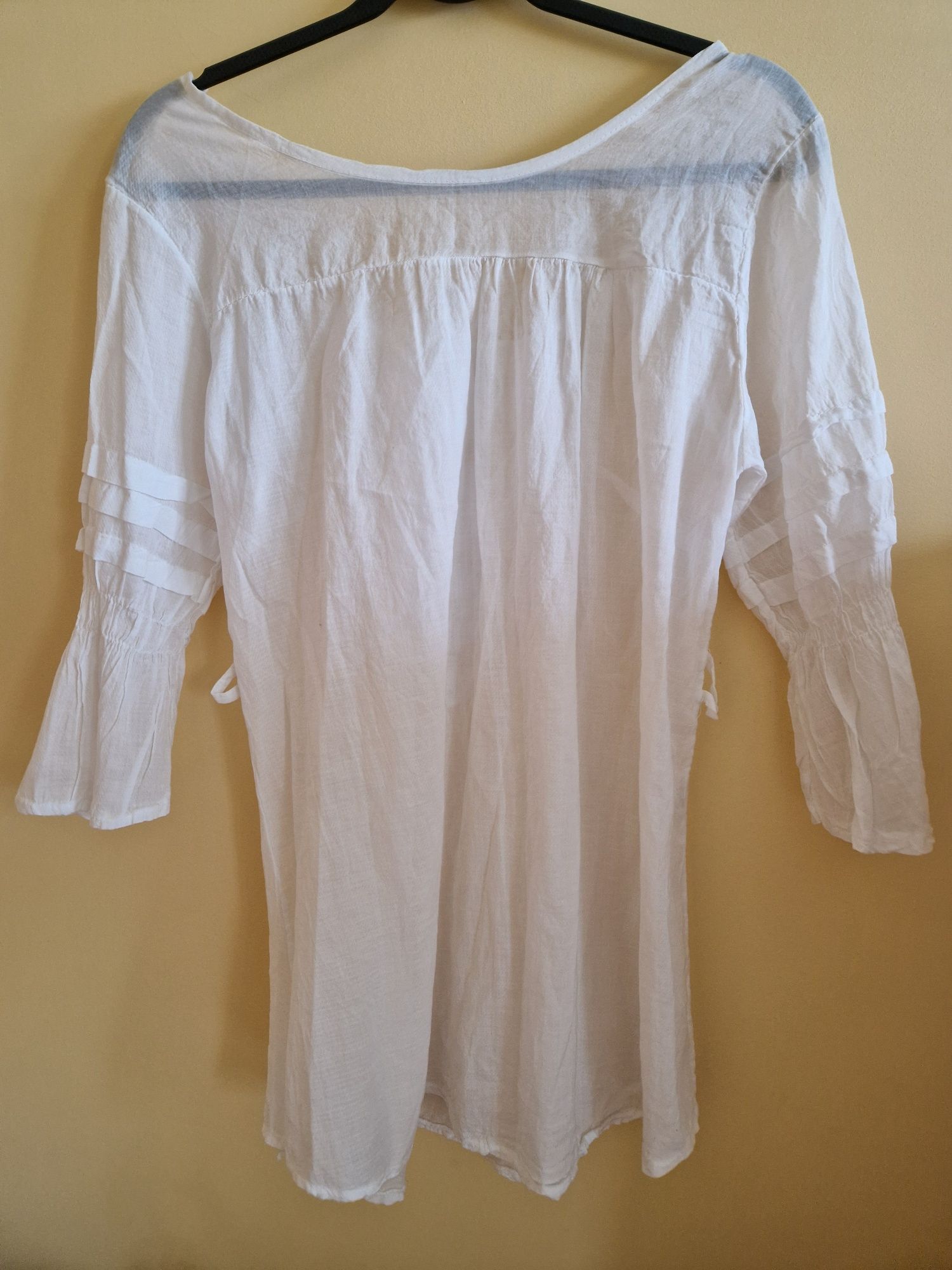 NOWA Cienka biała koszula tunika oversize styl boho