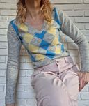Szary Sweterek w romby Diamond Caro Sweater V Neck M L