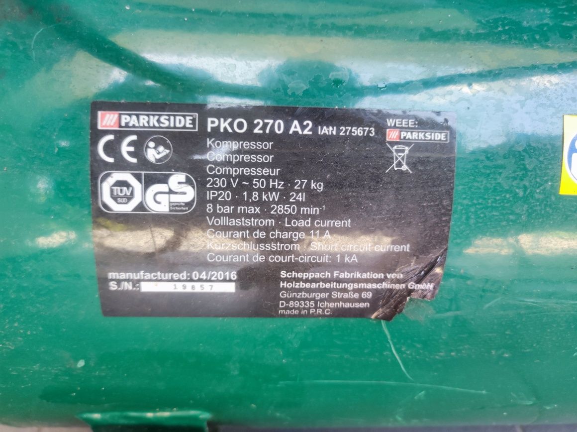 Kompresor sprężarka powietrza Parkside PKO 270a2 Zadbana sprawna wysył