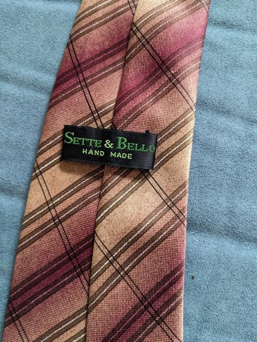 Krawat Sette & Bello w pasy, 100% jedwab Myung Ju Silk