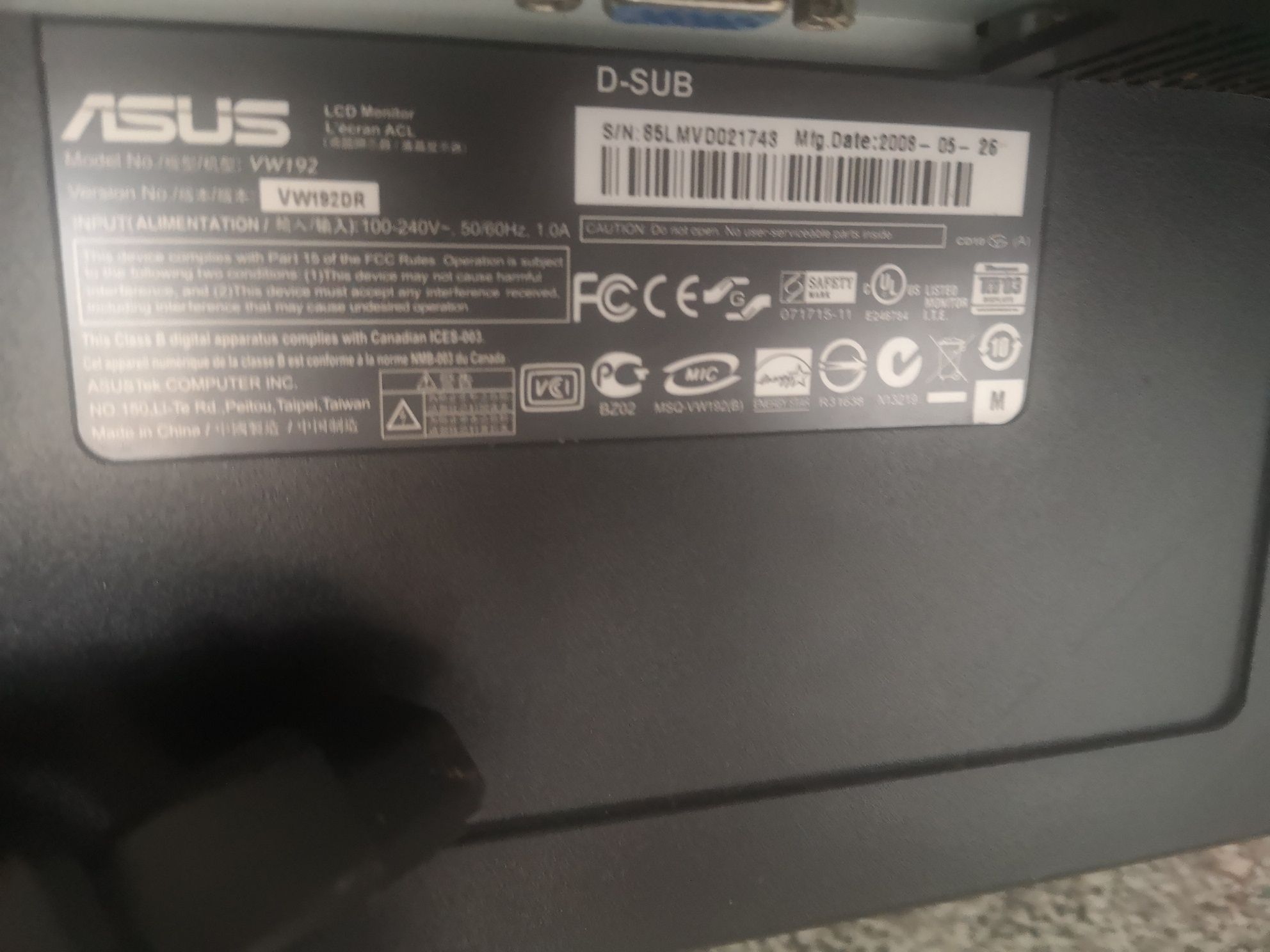 Monitor Asus 19 polegadas