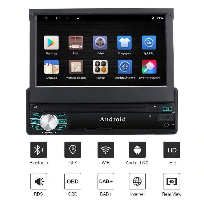 Rádio 1DIN - 7" touch - sistema ANDROID