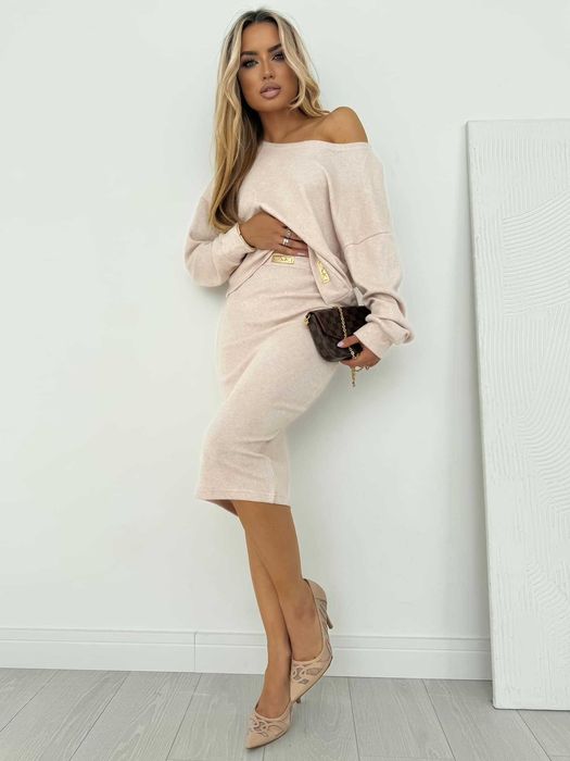 Komplet dzianina M/L Laki Couture puder róż PROMO % !!!