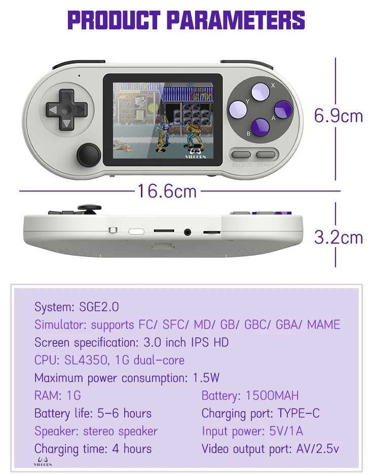 Mini konsola do gier dla dzieci SF2000 RETRO 6000 GIER +2 pady SFC GBA