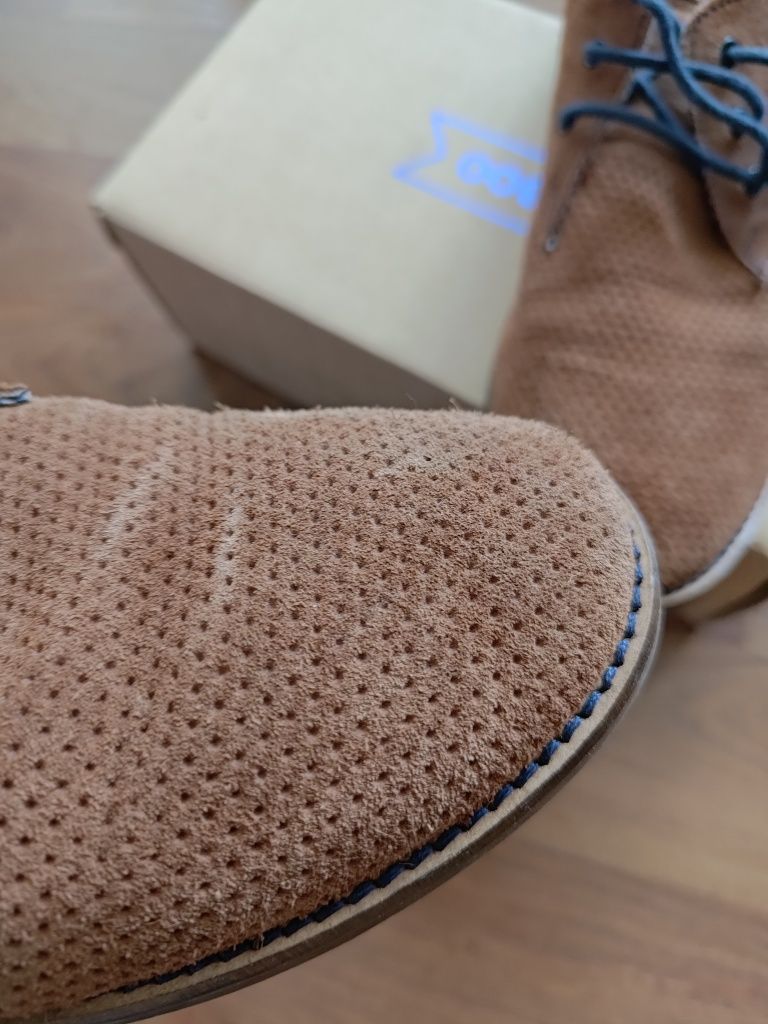 Buty wizytowe półbuty chłopięce skórzane zamszowe brązowe