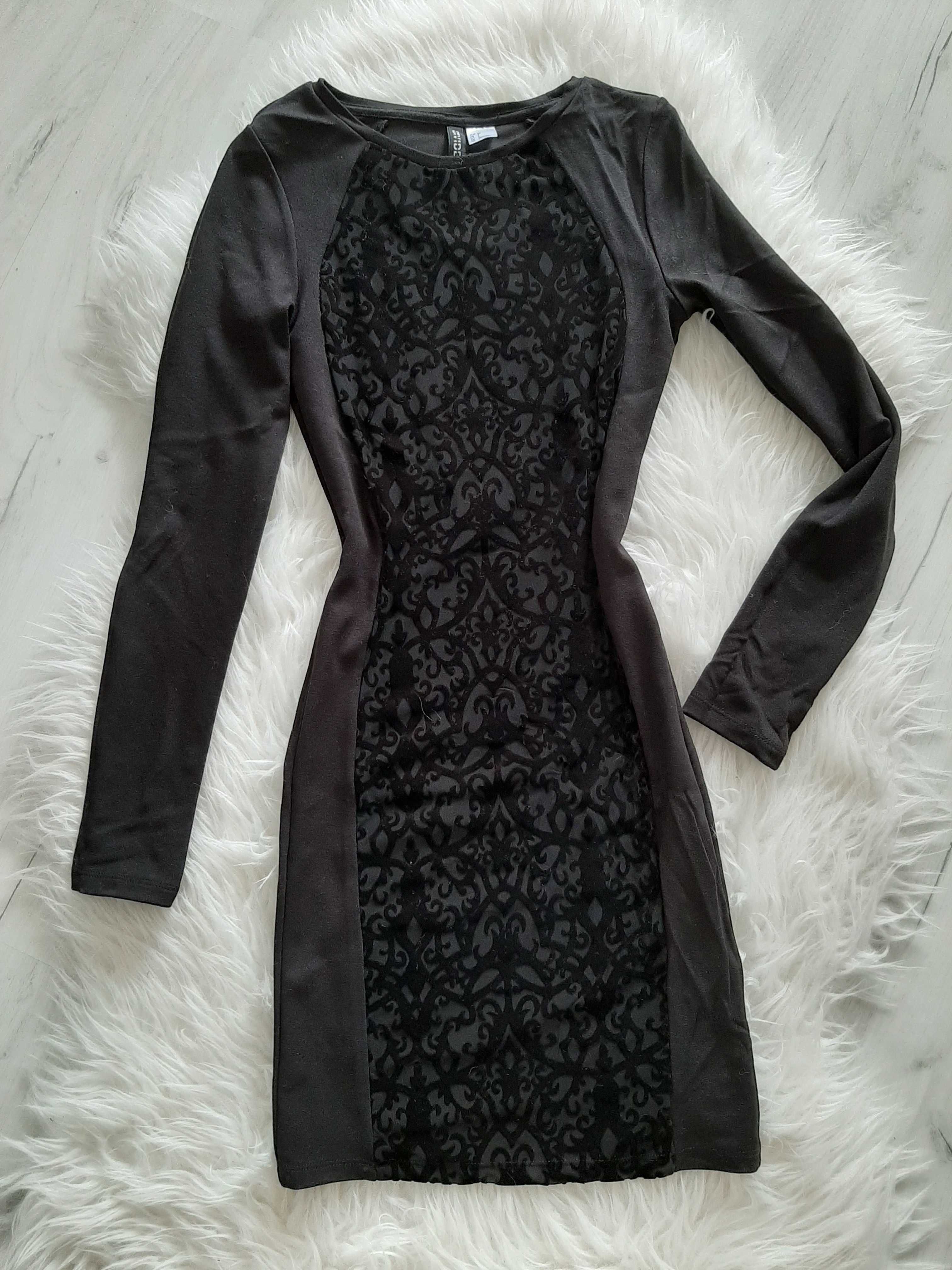 H&M Piękna czarna sukienka z koronkowym wzorem