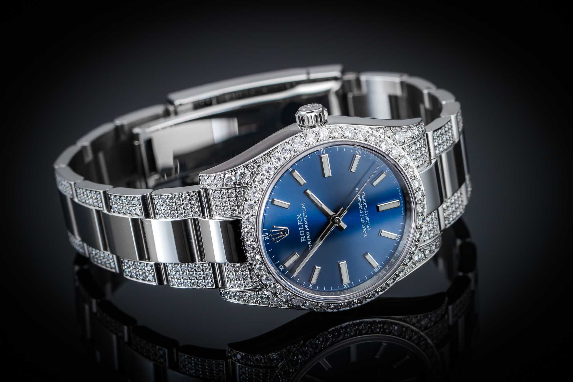 Diamentowy Rolex z niebieską tarczą