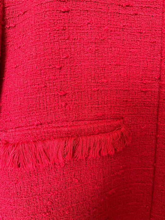 Płaszcz czerwony Zara elegancki tweedowy wiosenny