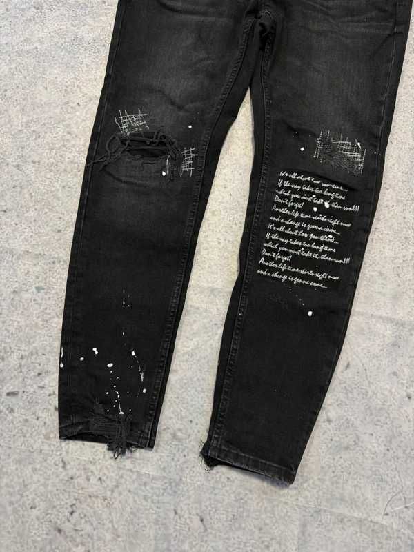 Czarne spodnie Zara z dziurami printed painted drill Drip uk - Size 42