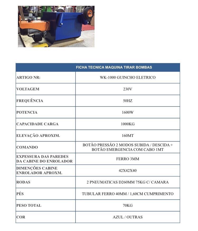 Maquina retirar bombas submersiveis compacta C/travão automatico