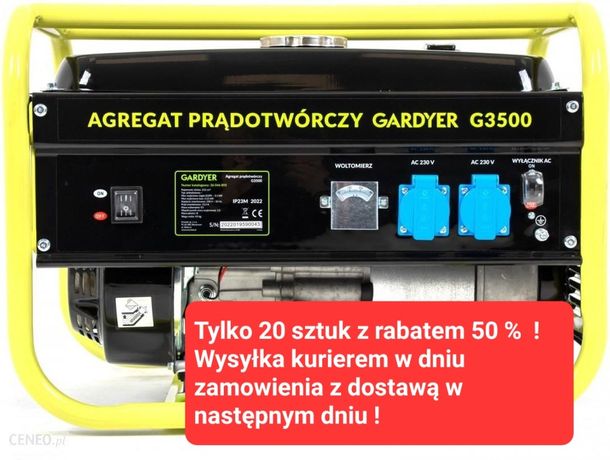Generator Gardyer 3.1 KW 1 fazowy- pełna moc tylko 20 sztuk-rabat 50%