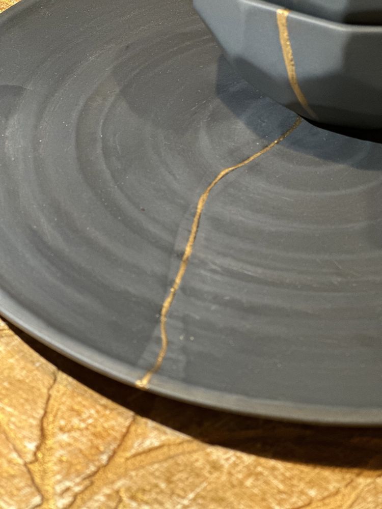 Ceramiczny zestaw naczyń kintsugi Unikat