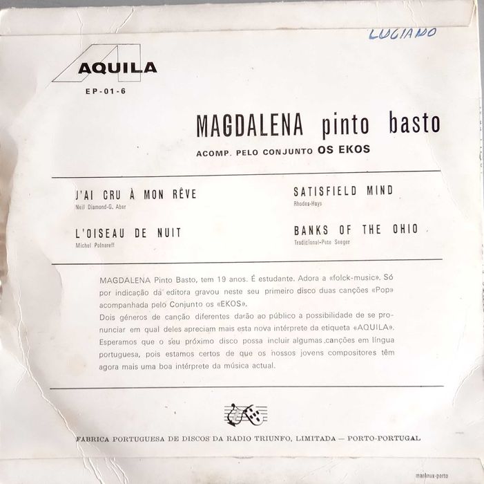 Magdalena Pinto Basto	- - - - -	Acompanhada Pelo Conjunto Os Ekos	- EP