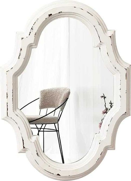 Sintosin Rustykalne lustro ścienne z ramą drewnianą loft 28x20cm Białe