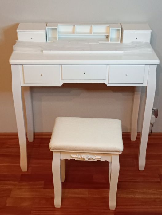 Toaletka kosmetyczna z taboretem elegancka, biała