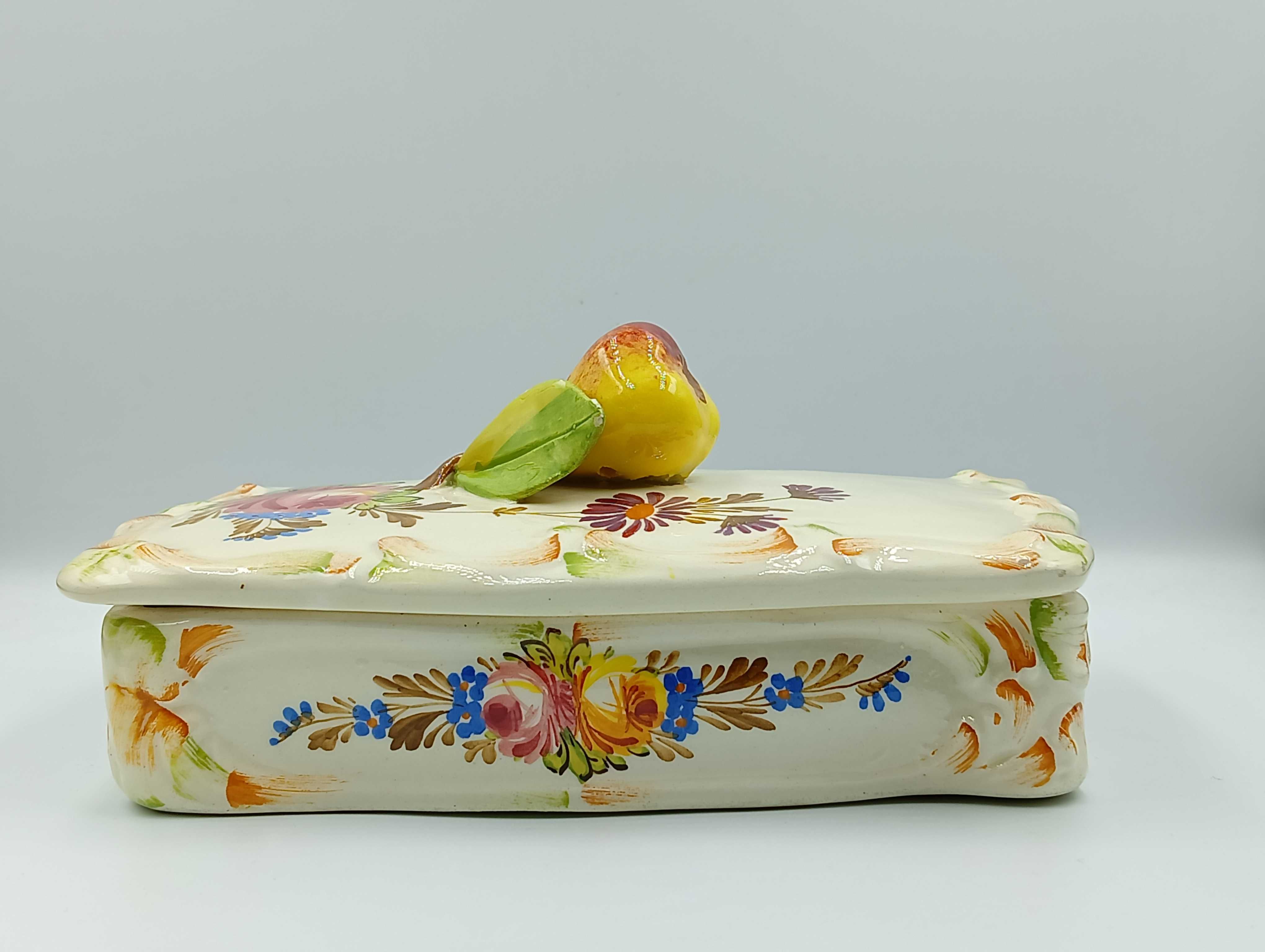 Ceramiczna szkatuła z gruszką ZSZ FS Nove Italy Handmade ok 1930 Antyk