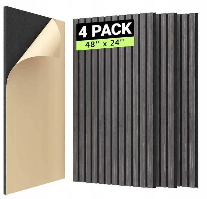 TONOR 4 szt. paneli z listew drewnianych, samoprzylepne i akustyczne