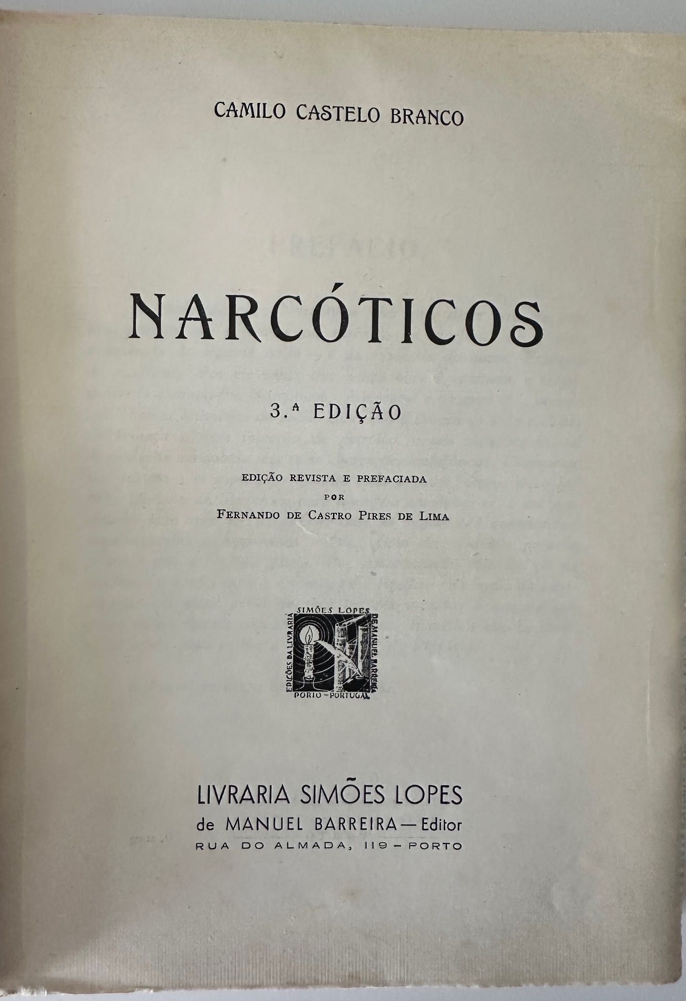 Narcóticos - Camilo Castelo Branco - Editor Manuel Barreira - 1958