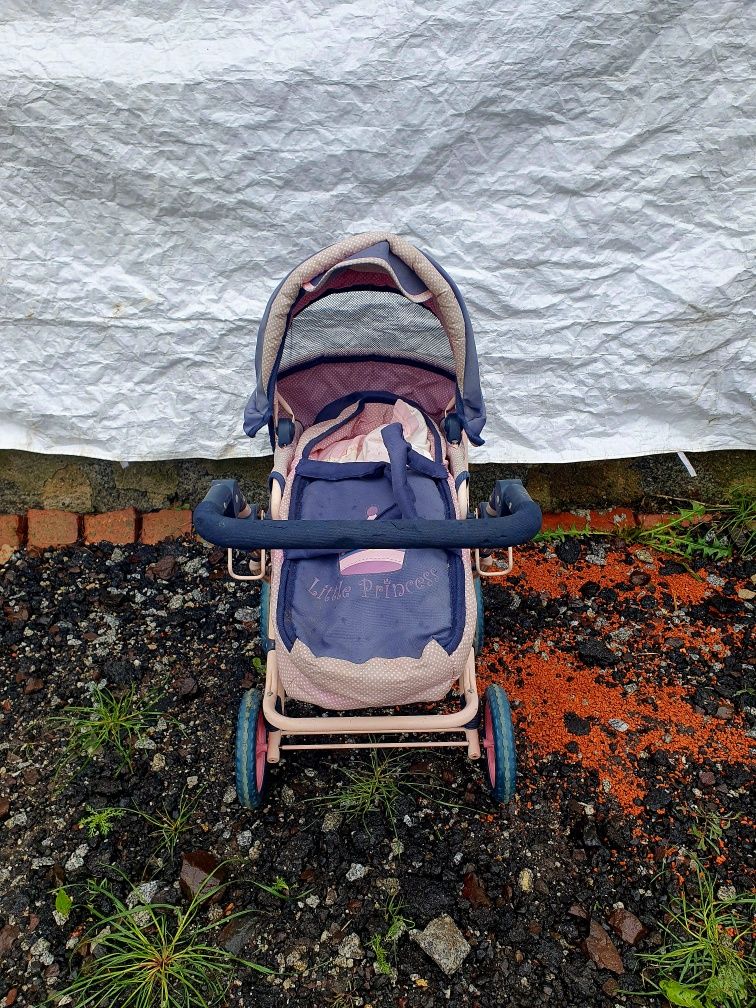 Różowo Niebieski wózek dla lalek wraz z nisidelkiem