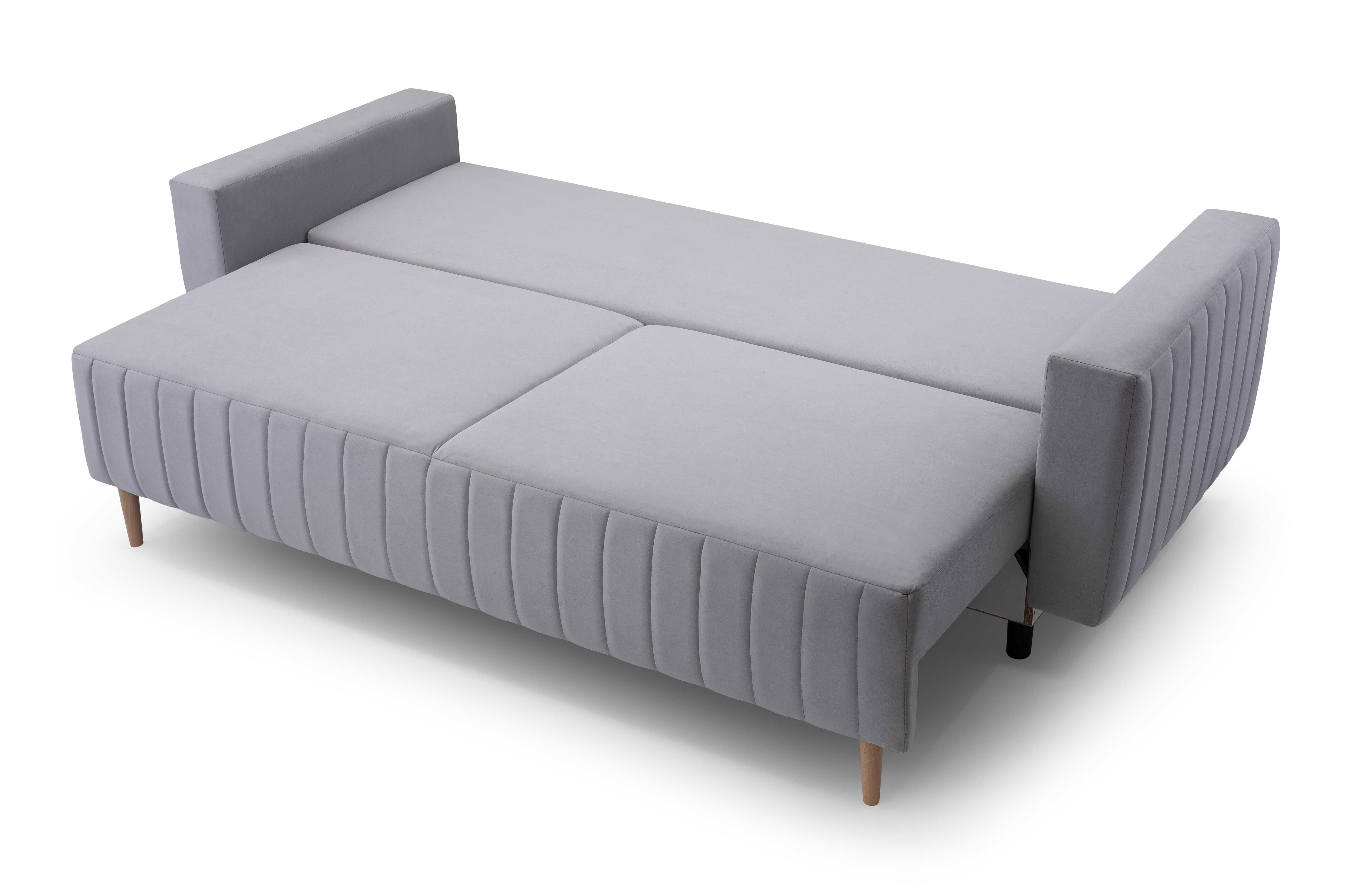 Sofa skandynawska na nóżkach z pojemnikiem i funkcją spania Roli