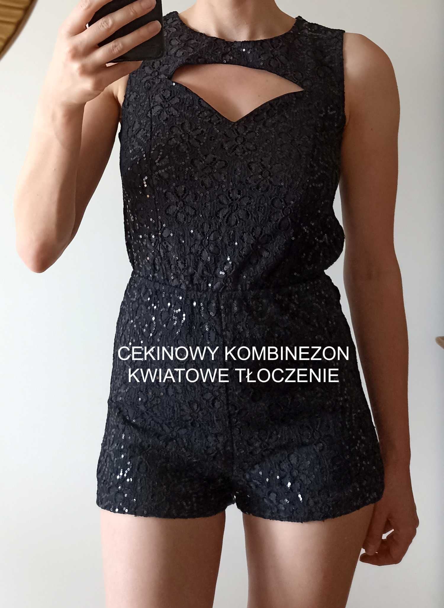 Czarny cekinowy kombinezon tłoczony wzór atmosphere