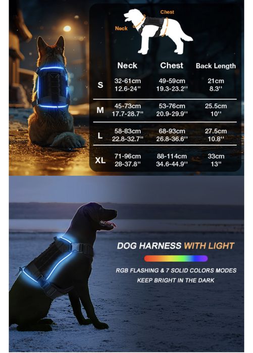 Szelki dla psa z podświetleniem akumulatorowe szelki dla psa LED