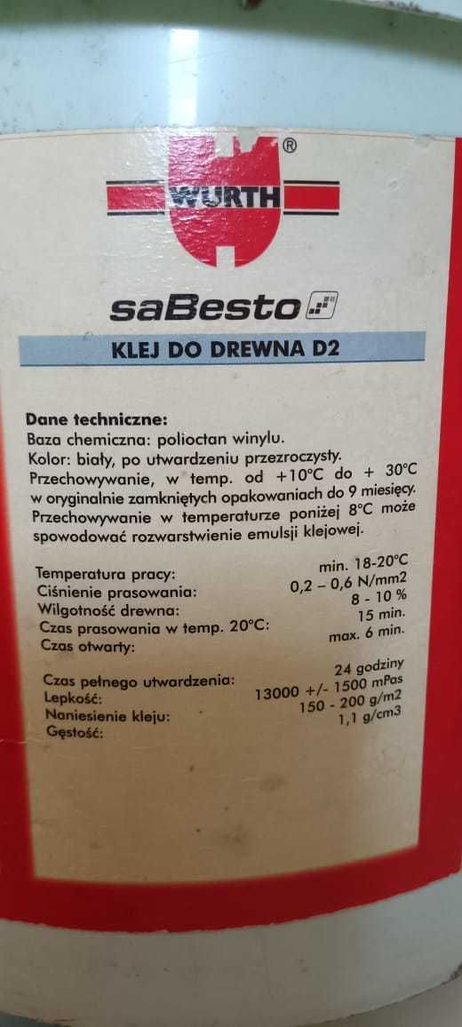 WURTH klej do drewna klasy D-2 10kg 12l