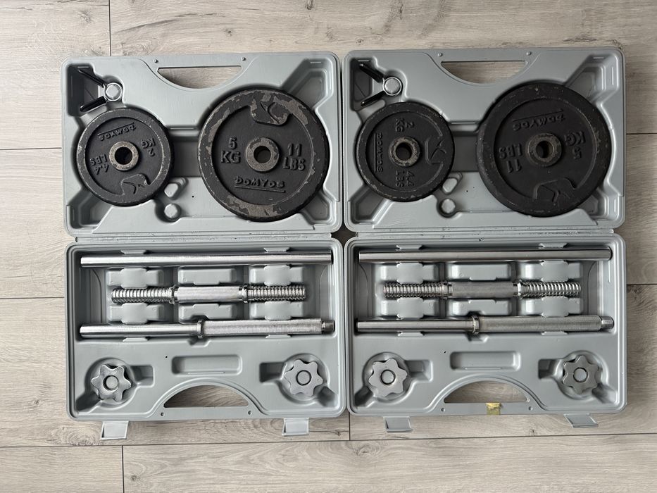 Zestaw w walizkach hantle gryf obciazenie lacznie 30kg