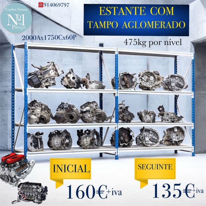 Estantes em metal com tampo aglomerado 2000Ax1750Cx60P 4 niveis