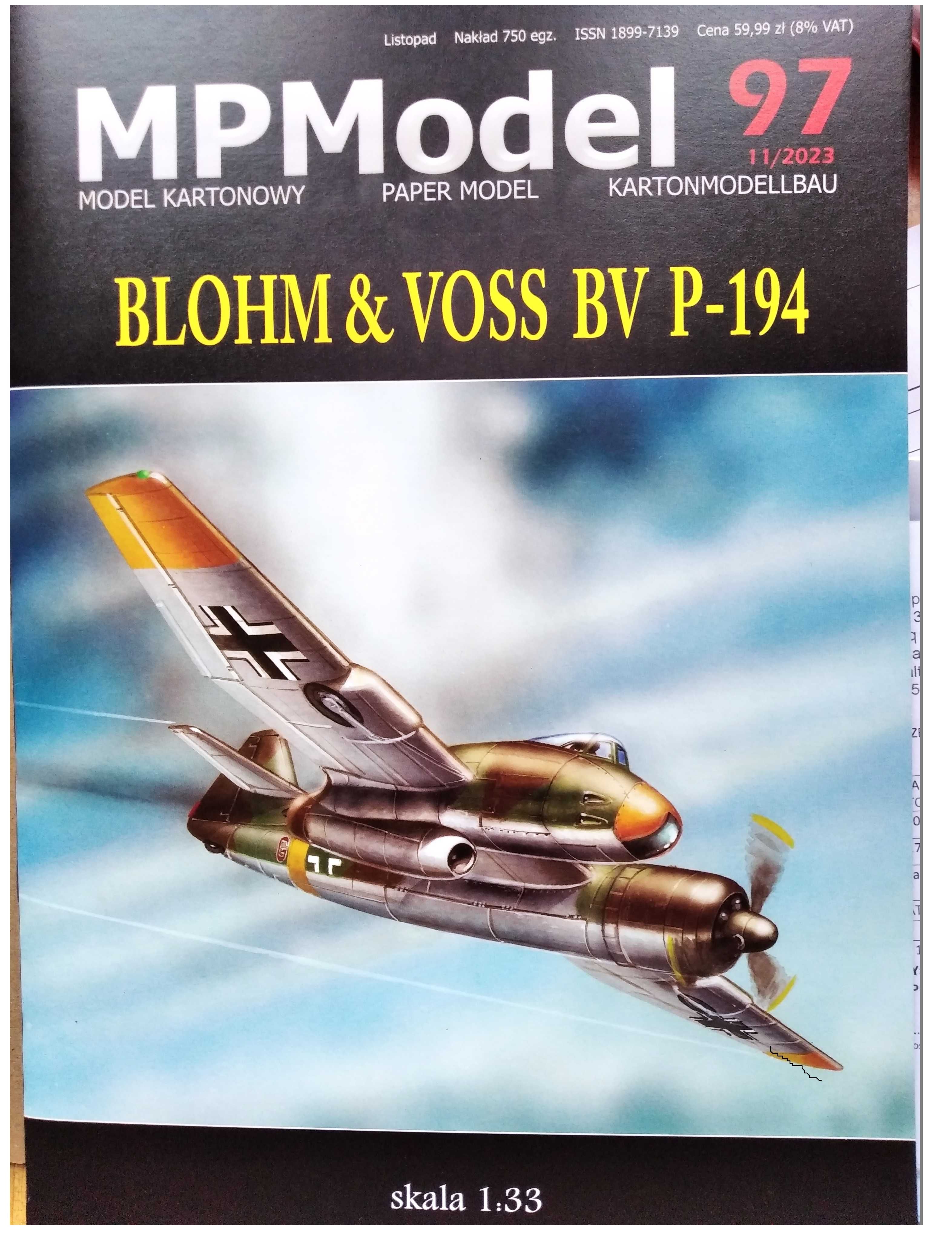 Model kartonowy samolot Blohm&Voss BV P-194, MPModel 97, 1:33