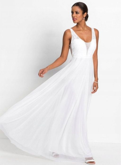 Nowa suknia ślubna śmietankowa 38 M cywilny poprawiny koronka