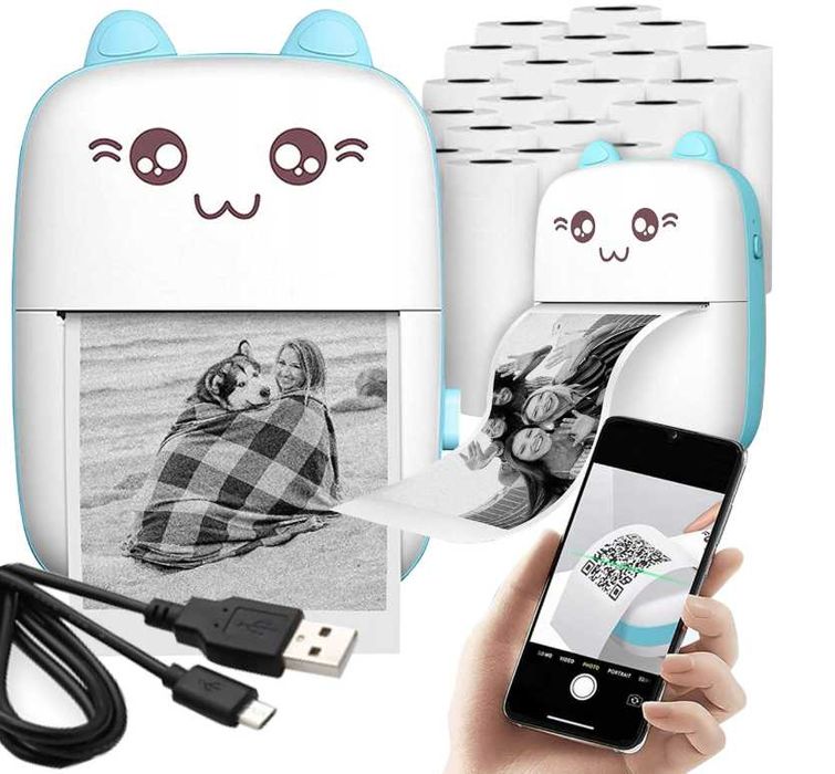MINI Drukarka Termiczna kot przenośna natychmiastowa + GRATIS