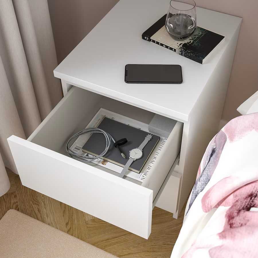 Szafka Nocna biała MALM Komoda, 2 szuflady, biała 40x55 2 szt
