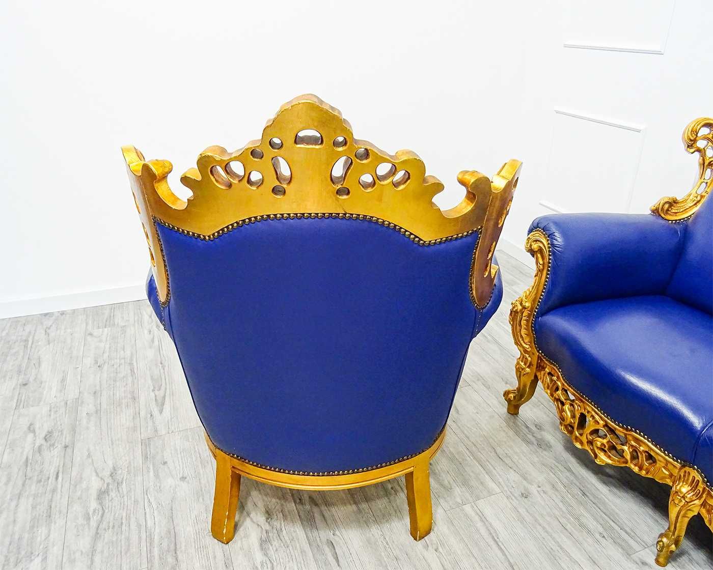 Włoski KOMPLET mebliI do SALONU Ludwik BUK skóra KANAPA + SOFA + FOTEL
