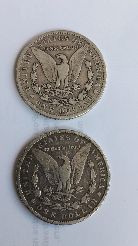 2 moedas de prata 900 de dólar de 1882 e 1900