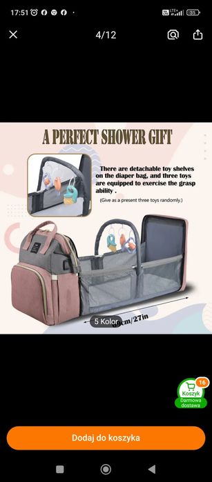 Plecak łóżeczko turystyczne nowy szary