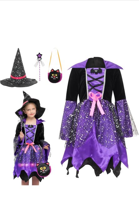 Fato halloween bruxinha com luz 3/4 anos