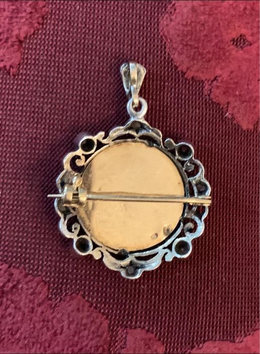 Pendente e pregadeira ouro prata com Sto António. Peca joalharia portuguesa antiga