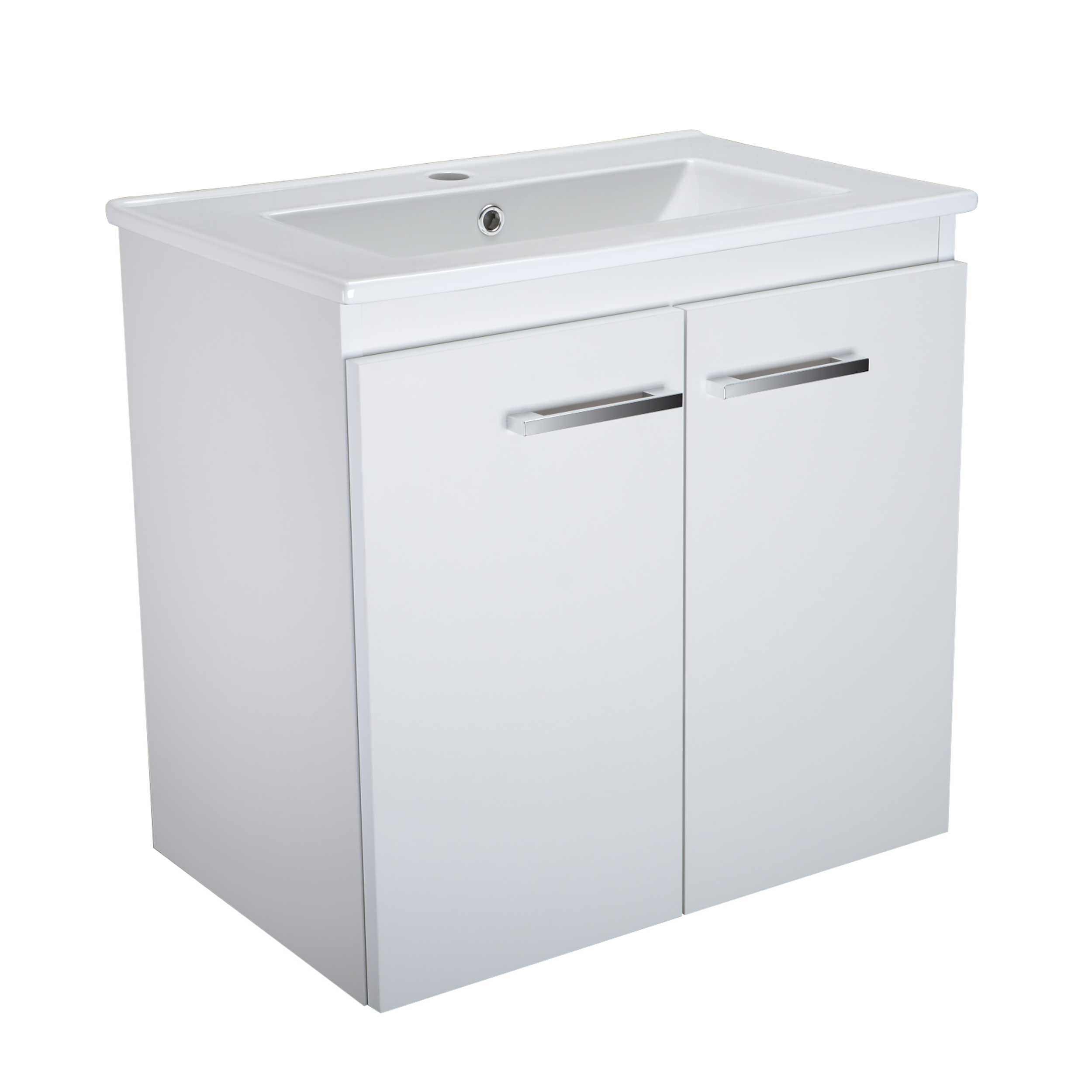 Biała szafka łazienkowa z umywalką wisząca praktyczna do łazienki 60