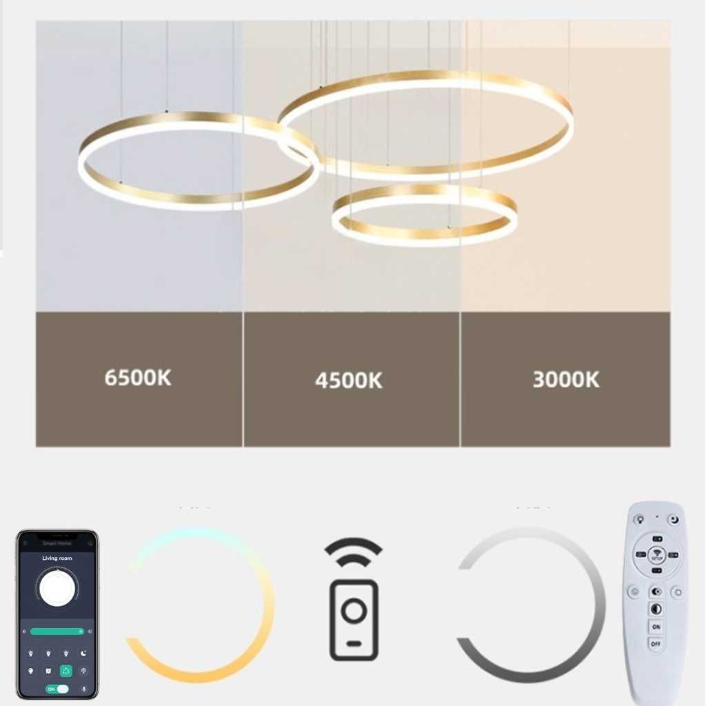 LAMPA SUFITOWA WISZĄCA LED RING złota pierścieniowa 80/60/40cm LIGHTON